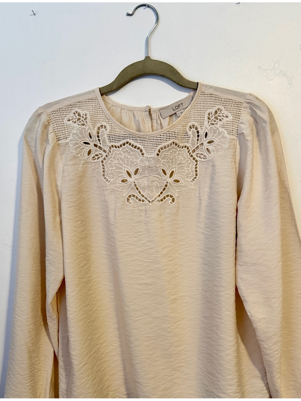 LOFT Cream Lace Yoke Long Sleeve Blouse
